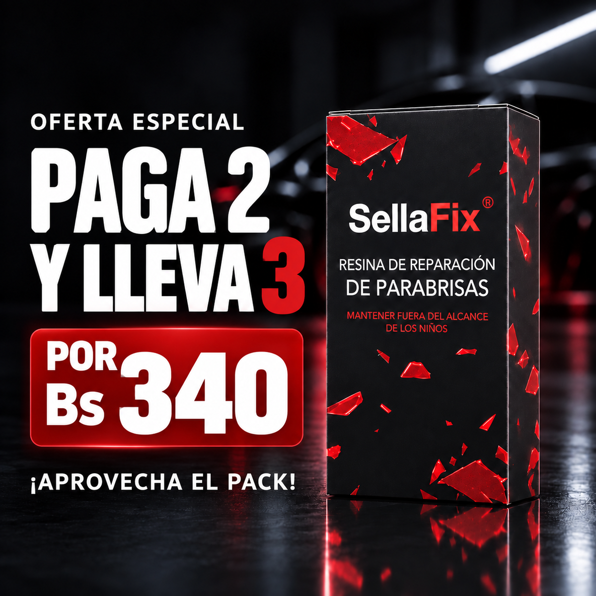 SellaFix - Kit de Reparación de Grietas y Fisuras de Parabrisas, Sella y Detiene el Daño